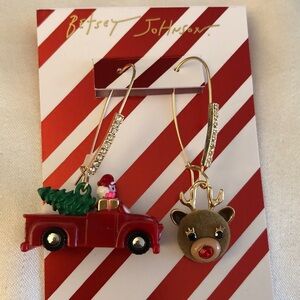 Betsey Johnson Santa Baby Reindeer & Santa Truck Mismatch Drop Earrings NWT